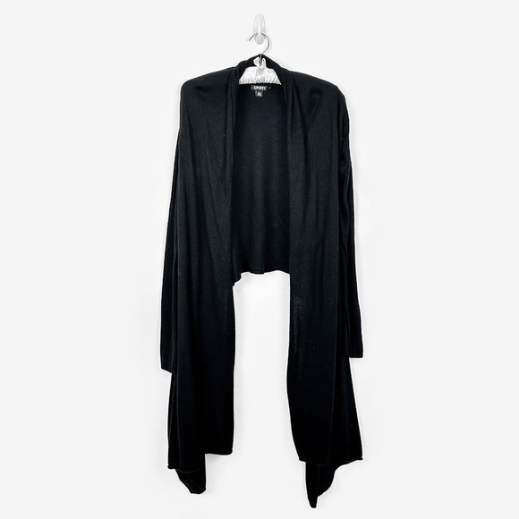 Dkny Sweaters - DKNY Open Front Cardigan Black Small Cashmere Silk High-Low Waterfall Draped